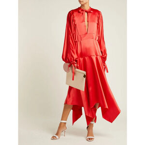 Self Portrait Red Satin Handkerchief Hem Dress Size 6